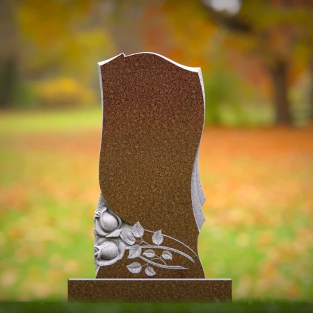 1560 - Contemporary Brown Granite Headstone with Floral Engraving