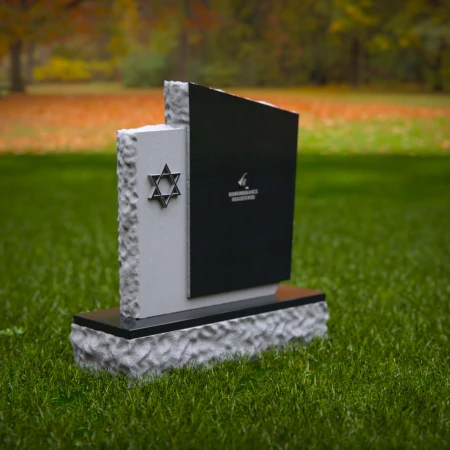 1256 - Unique Two-Tone Granite Headstone with Star of David Accent – Elegant Memorial Design - 46