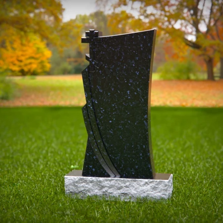 1485 - Modern Black Granite Memorial Headstone with Cross Accent