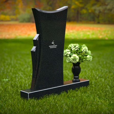 1268 - Contemporary Granite Headstone with Unique Flowing Design and Floral Vase – A Modern Memorial - 5