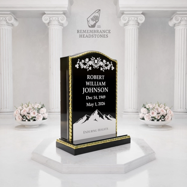 Premium Gold Border Upright Granite Headstone
