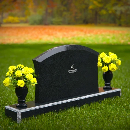 1309 - Arched Granite Headstone with Dual Flower Vases - 54