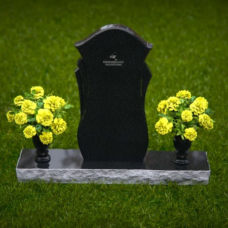 1285 - Unique Shaped Granite Headstone with Dual Flower Vases