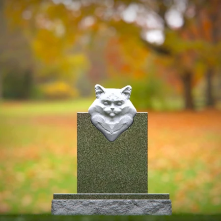 1466 - Custom Green Granite Cat Memorial Headstone with 3D Carved Cat Relief - 8