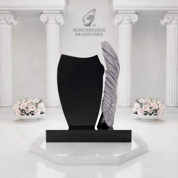 Luxury Upright Monument With Angel Wing, Swarovski Crystals, and Starburst Design