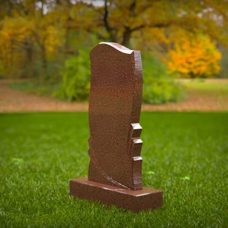 1486 - Modern Brown Granite Memorial Headstone with Elegant Curved Design - 4