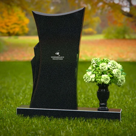 1268 - Contemporary Granite Headstone with Unique Flowing Design and Floral Vase – A Modern Memorial - 13