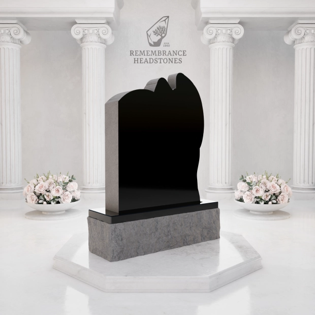 Premium Custom Granite Headstone — Angel Embrace with Asymmetric Arch