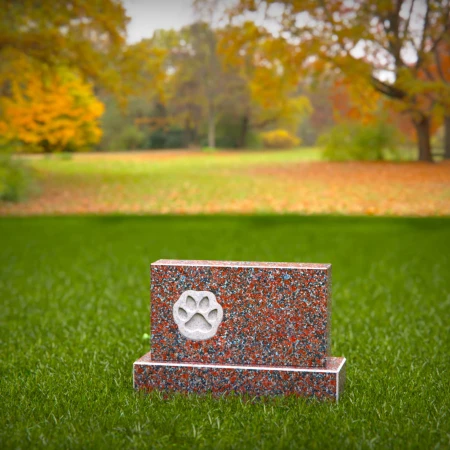 1467 - Custom Red Granite Pet Memorial Headstone with Engraved Paw Print