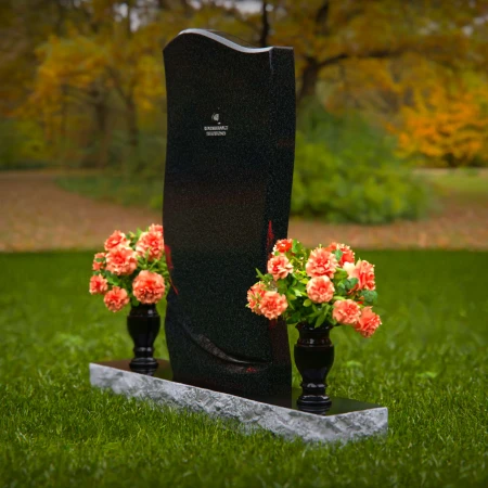 1301 - Modern and Elegant Granite Headstone with Flower Vases - Custom Memorial Design - 53