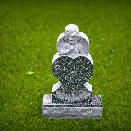 1450 - Angel Heart Memorial Headstone with Floral Carving - 1