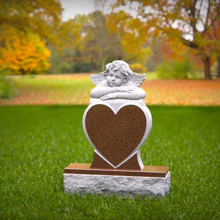 1492 - Heart-Shaped Granite Headstone with Angel Sculpture a Loving Memorial