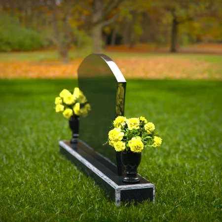 1306 - Waved Granite Headstone with Dual Flower Vases - 56