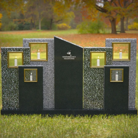 1250 - Modern Multi-Panel Granite Headstone with Candle Display  - 1