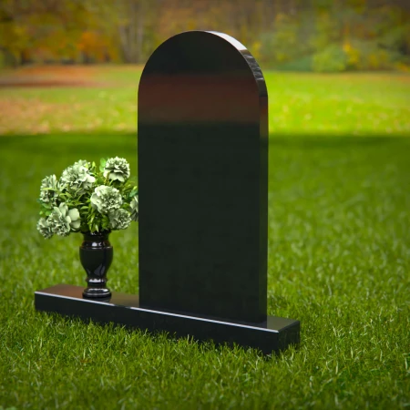 1276 - Traditional Arched Granite Headstone with Elegant Flower Vase - 54