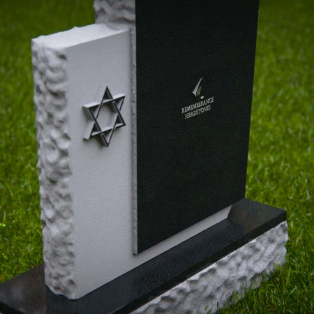 1256 - Unique Two-Tone Granite Headstone with Star of David Accent – Elegant Memorial Design - 35