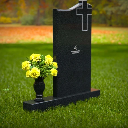 1307 - Upright Granite Headstone with Cross Design and Flower Vase - 53