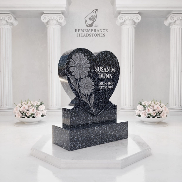 Luxury Heart Shape Granite Headstone with Floral Carving
