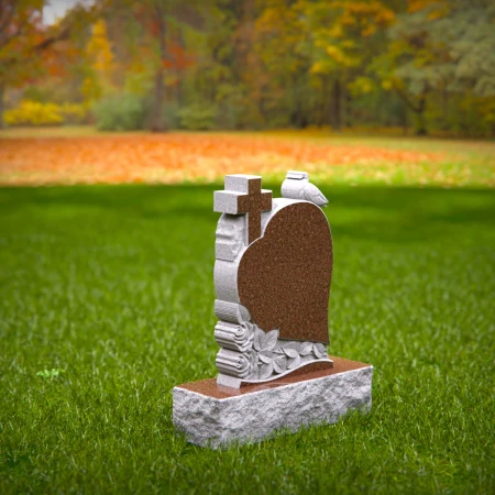 1551 - Heart-Shaped Granite Headstone with Cross, Dove, and Roses - 4