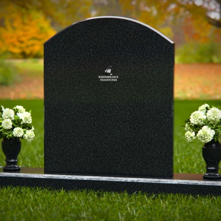 1321 - Traditional Arched Granite Headstone with Dual Floral Vases - 2