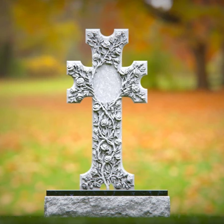 1555 - Ornate Floral Cross Headstone – A Symbol of Faith and Remembrance