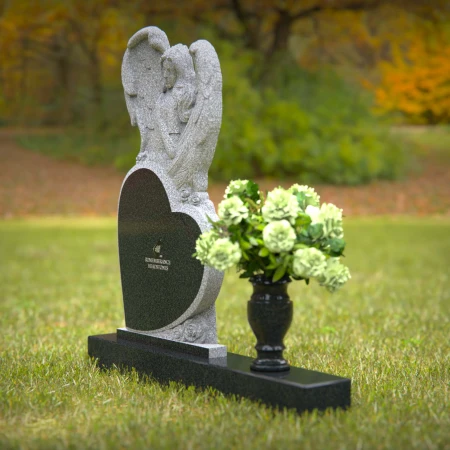 1236 - Heart-Shaped Angel Memorial Headstone - 12