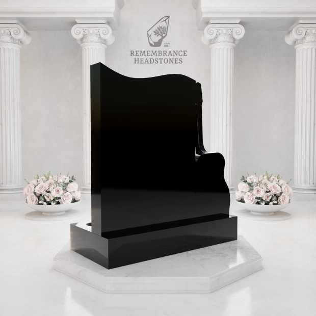  Luxury Upright Granite Headstone with Guitar Sculpture in Elite Artisan Granite