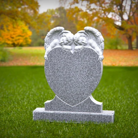 1451 - Twin Angel Heart Memorial Headstone