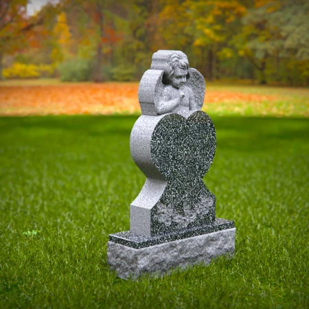 1450 - Angel Heart Memorial Headstone with Floral Carving - 3