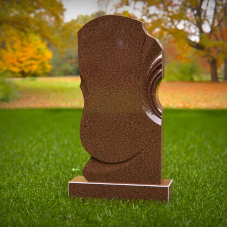 1489 - Modern Red Granite Memorial Headstone with Unique Carved Design