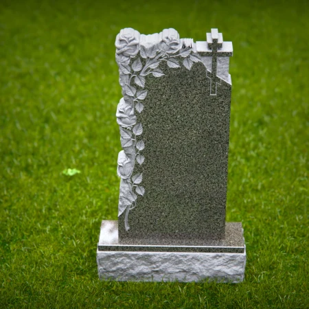 1529 - Elegant Rose and Cross Memorial Headstone - 7