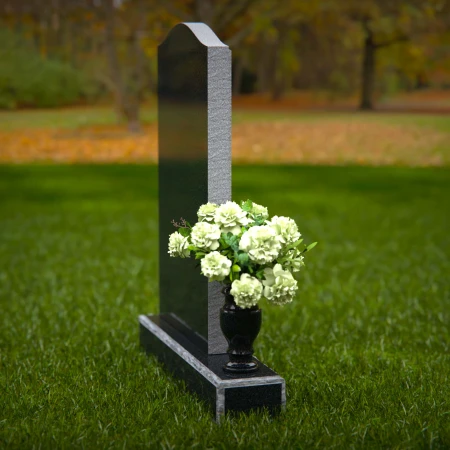 1291 - Granite Upright Headstone with Single Flower Vase and Curved Top - 24