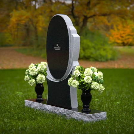 1359 - Modern Oval Granite Headstone with Layered Base - 41