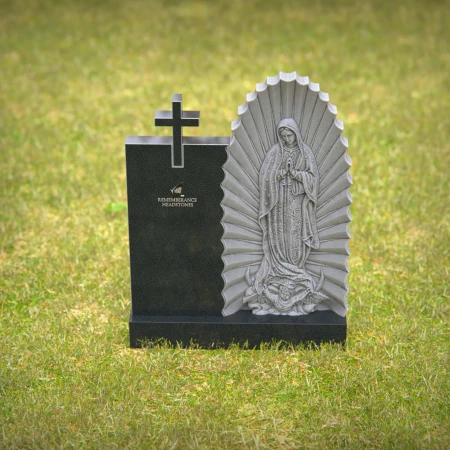 1249 - Granite Headstone with Religious Design - Virgin Mary and Cross - 51