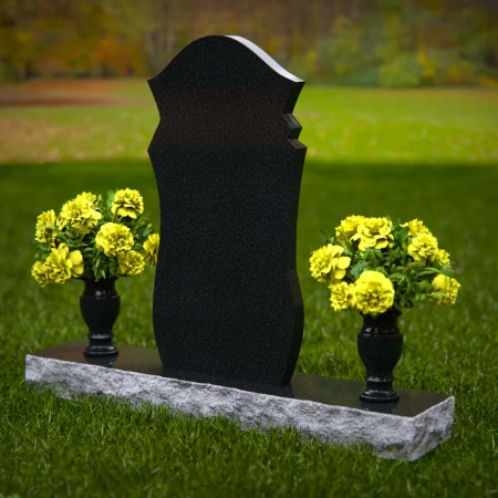 1285 - Unique Shaped Granite Headstone with Dual Flower Vases - 55