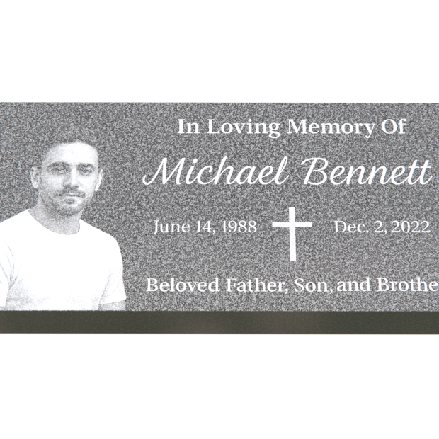 1101077 - Flat Memorial Stone With Custom Portrait and Faith Symbol