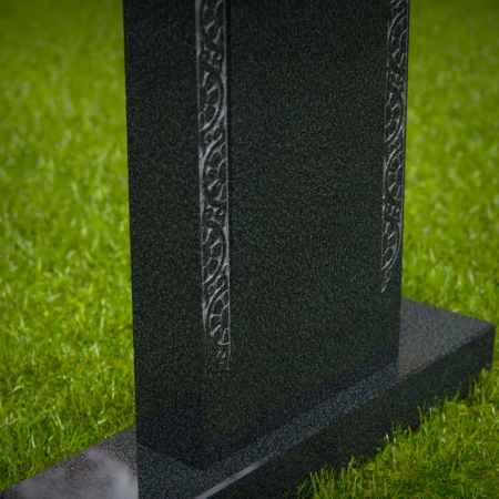 1581 - Classic Black Granite Headstone with Ornate Side Engraving - 2