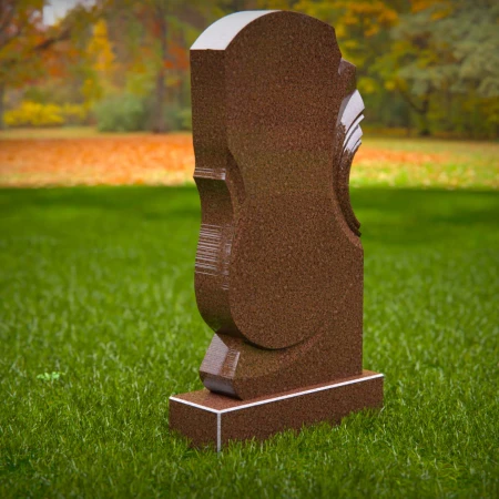 1489 - Modern Red Granite Memorial Headstone with Unique Carved Design - 7