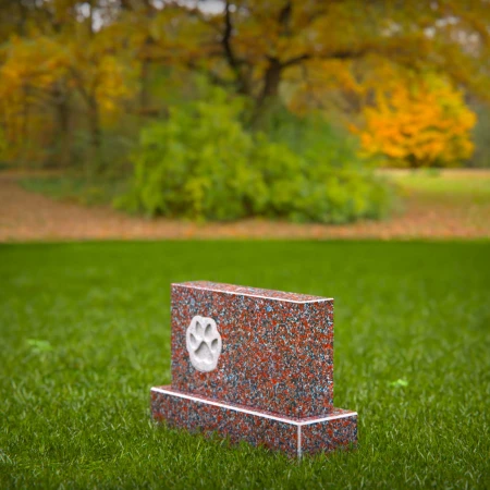 1467 - Custom Red Granite Pet Memorial Headstone with Engraved Paw Print - 7