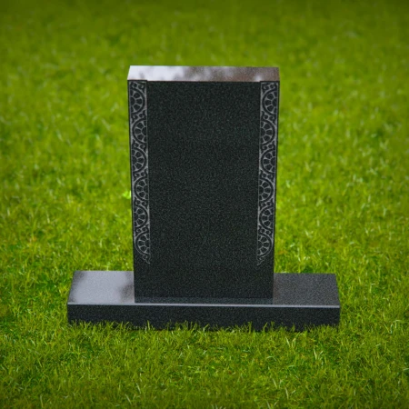 1581 - Classic Black Granite Headstone with Ornate Side Engraving - 1