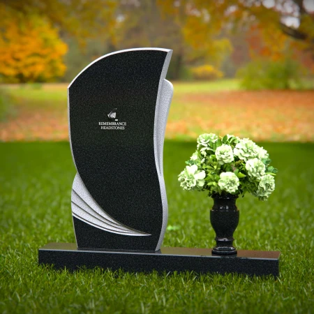 1364 - Elegant Curved Granite Headstone with Modern Carved Accents