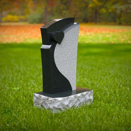 1567 - Modern Black and White Granite Headstone with Abstract Design - 7