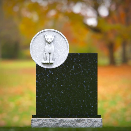 1458 - Elegant Black Granite Cat Memorial Headstone with 3D Cat Relief - 2