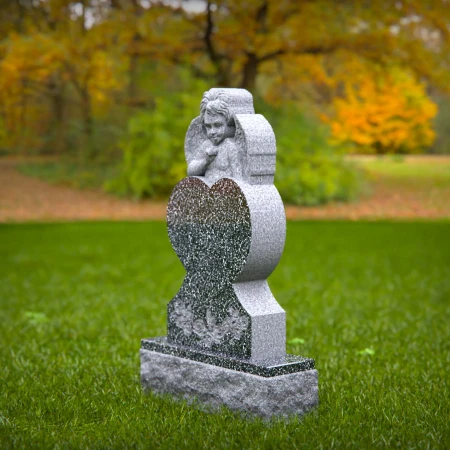 1450 - Angel Heart Memorial Headstone with Floral Carving - 6