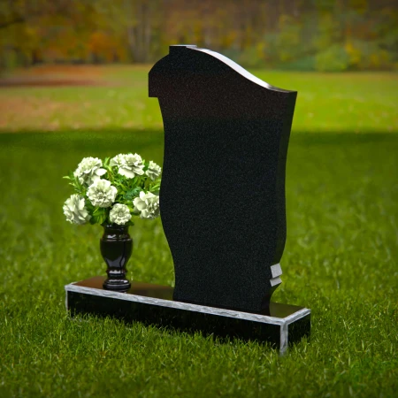 1302 - Traditional Granite Headstone with Cross Design and Flower Vase - 55