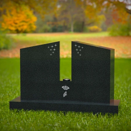 1608 - Modern Split Memorial Headstone with Stars and Butterflies