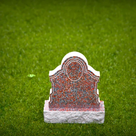 1557 - Classic Red Granite Headstone with Ornate Border and Portrait Frame - 3