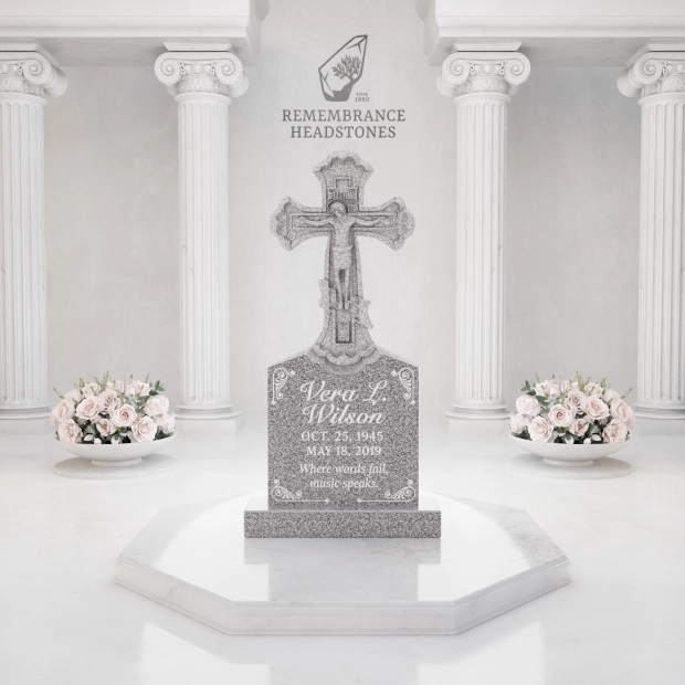 Luxury Hand-Carved Crucifix Granite Headstone
