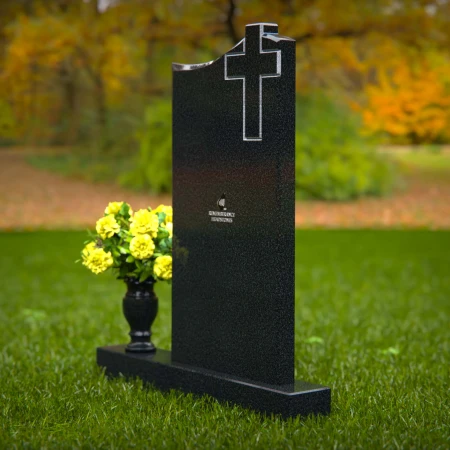 1307 - Upright Granite Headstone with Cross Design and Flower Vase - 55