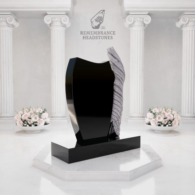Luxury Upright Monument With Angel Wing, Swarovski Crystals, and Starburst Design